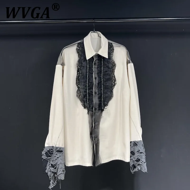 

WVGA Tops Spring Autumn New Man Lace Ruffle Pleated Trendy Design Niche Chic Casual Long Sleeved Ribbon Elegant Shirt Ins W11605