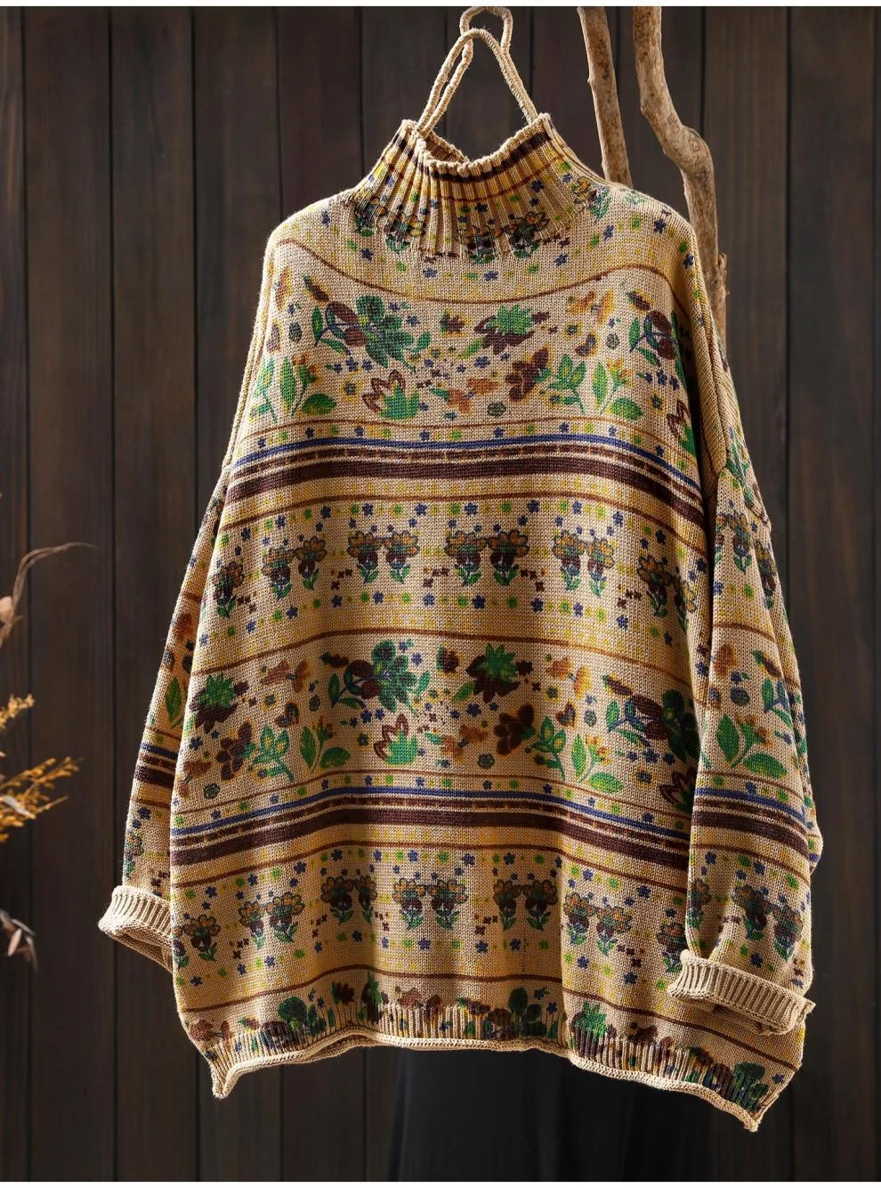 

Корейский модный теплый повседневный свободный свитер с цветочным принтом и воротником-стойкой, 2026, женский осенний оригинальный хлопковый свитер с длинными рукавами