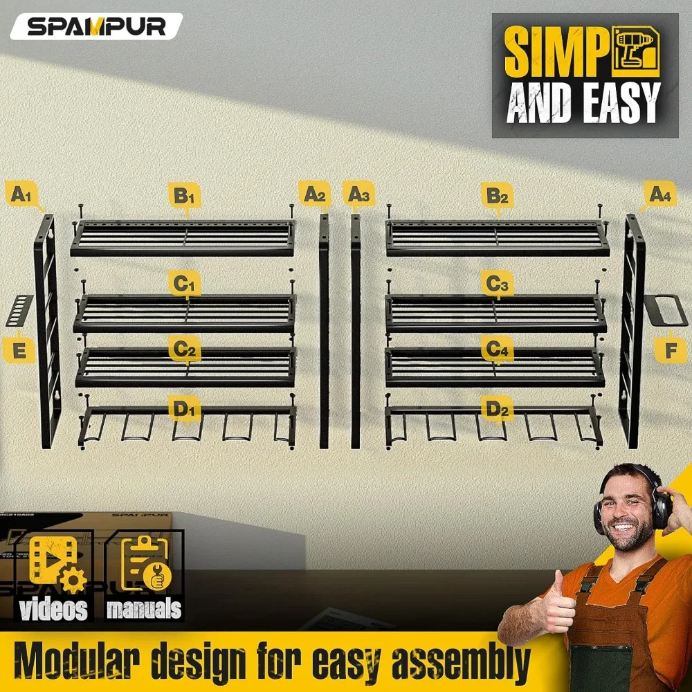 Power Tool Organizer, 15 Min Quick Assembly & Max 150lb load by Heavy Duty Metal, 8 Slots 4 shelves for Cordless Drill