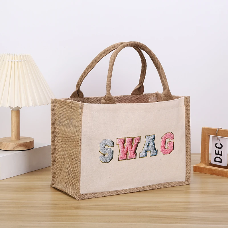 

New solid color travel handbag linen shopping bag party picnic bag