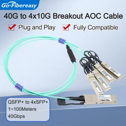 QSFP AOC 케이블, QSFP + 에서 4xSFP + 액티브 광 케이블, 시스코, 미크로틱, 화웨이와 호환 가능한 OM3-Aqua 케이블, 1M, 2M, 3M, 5M, 10M, 50M, 40Gb