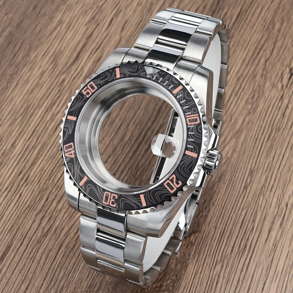 

Silver 40mm High Quality Watch Case Glide Lock Bracelet kit set Sapphire for NH34 NH35 NH36 NH70 ETA 2824 Polished Oyster Strap