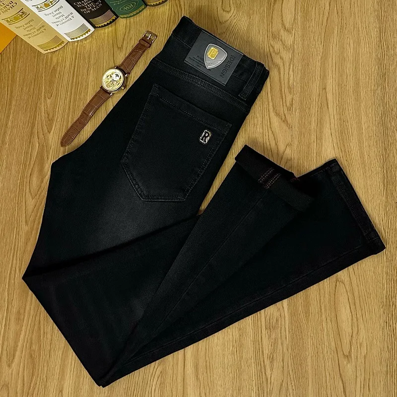 2024 New Denim Trousers Black and Gray for Men Light Luxury Design Stretch Slim Fit Skinny Washed New All-Matching Men's Pants