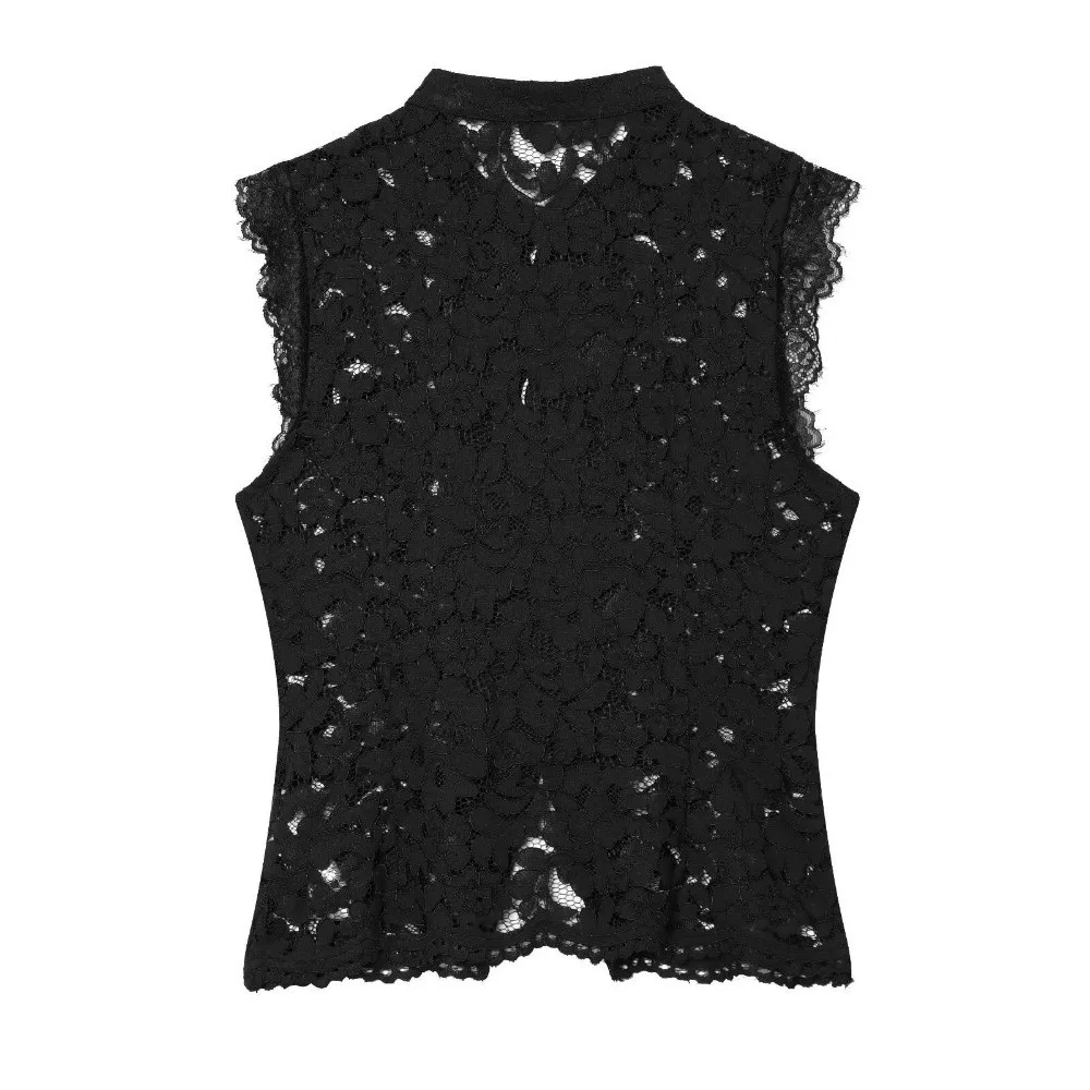 Versatile Slim Fit Lace Crop Top Hollow Out Frog Button Sleeveless Vest Summer Front Split Y2K Girl Tops Summer