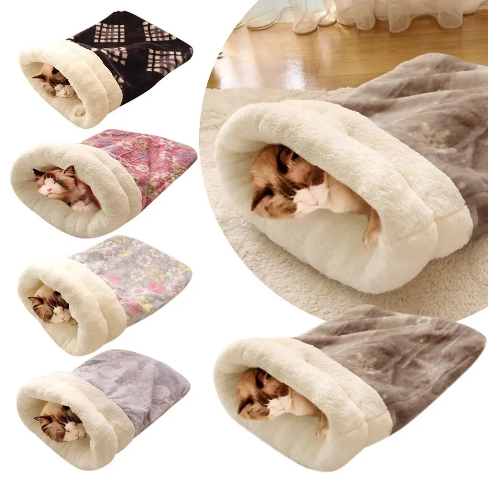 Cute Plush Cat Sleeping Bag Thickened Cartoon Cat Cave Bed Winter Warm Pocket Type Pet Snuggle Sack Pet Supplies