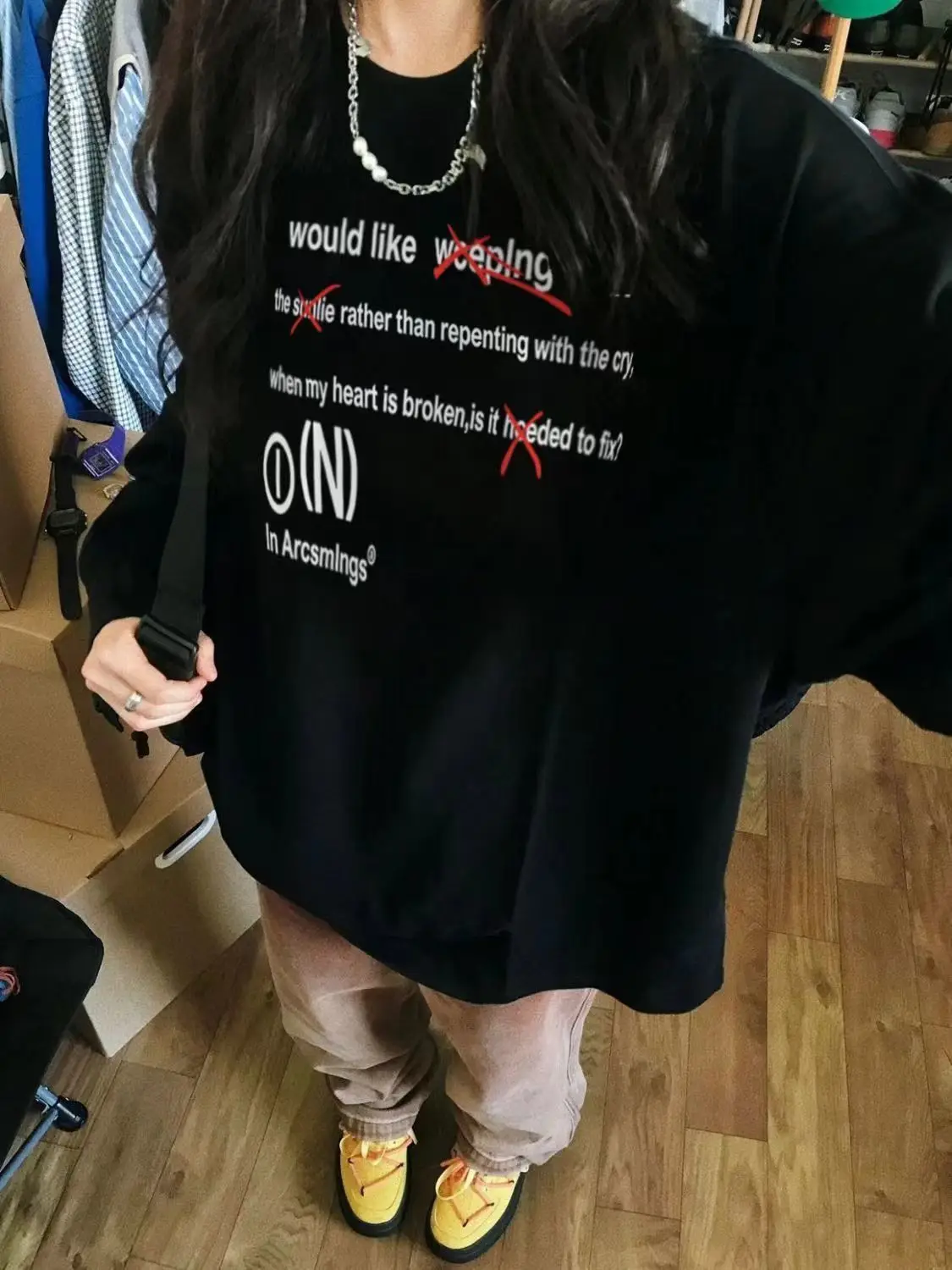 

American High Street Design Letters Long-Sleeved T-Shirt Women Spring Autumn New Niche Design Feel Loose Base Shirt Top