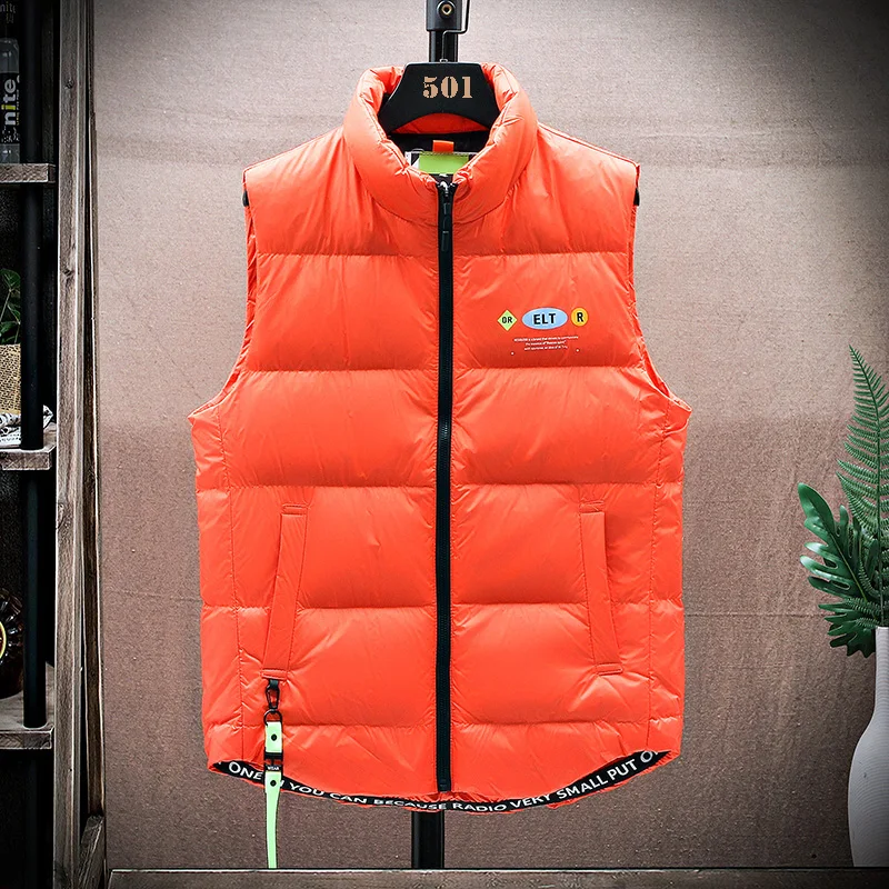 Warm Casual Men's Faion Texture Stand Collar Vest Autumn Winter Large ket Student Cotton Vest Layering Outerwear
