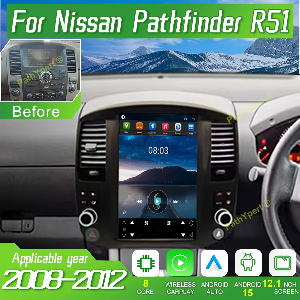 

12.1"Android15 For Nissan Pathfinder R51 2008-2012 Tesla Screen Multimedia Player Car Radio GPS Navigation BT DSP Stereo CarPlay