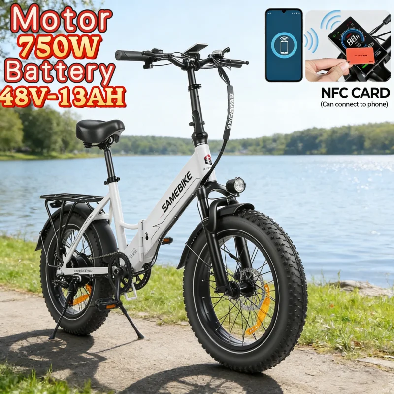 

750W motor urban mountain E-Bike leisure moped, 20*4.0 inch fat tire folding electric bicycle, 48V13AH battery adult electric sc