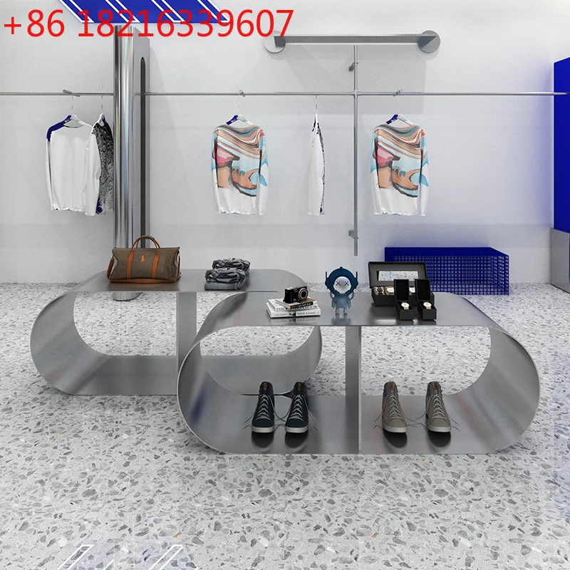 YAO clothing store Nakashimadai flowing water platform shoe and bag store display stand stainless steel wire drawing display