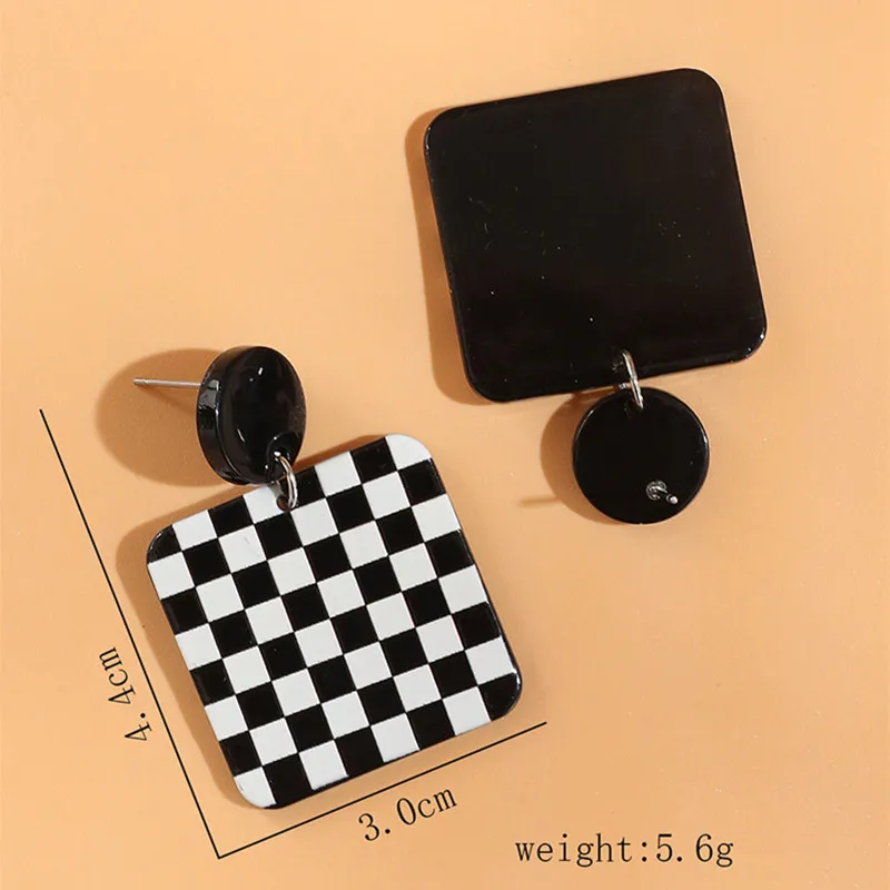 Kymyad Fashion Geometric Square Pendant Earrings For Women Bijoux Black White Color Statement Earrings Fashion Jewelry