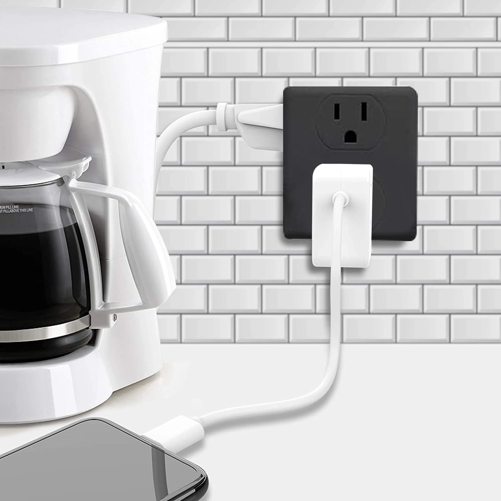 【 6-port Wide Pitch 】 Portable Socket Extender, Home Multi-Functional Power Converter with Overload Protection, White/Black