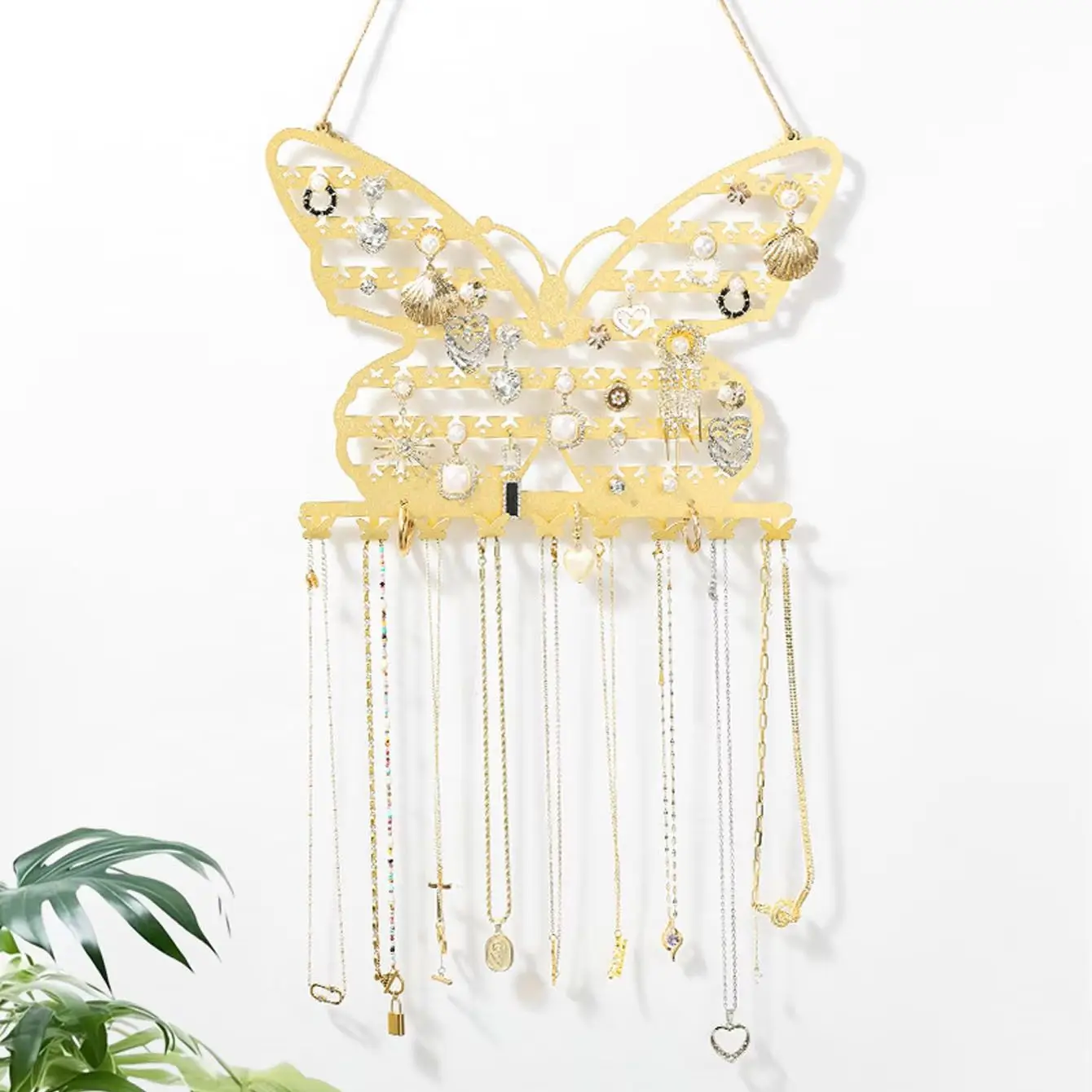 1pc wall mounted butterfly shaped jewelry rack with metal hollow out 7-layer jewelry rack, necklace and earring display rack