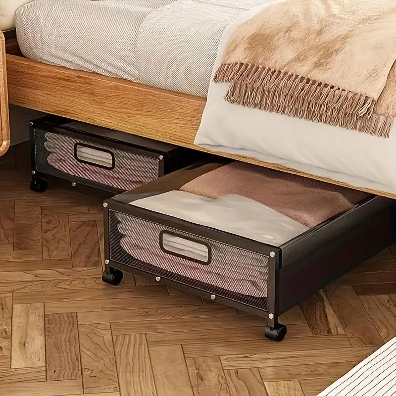 2Pcs Under Bed Storage Containers with Wheels Clear Lid Rolling Underbed Organizer Bins Space Saving Drawers for Clothes Shoes Blankets Toys Bedroom Closet Wardrobe Storage Box Black Gray