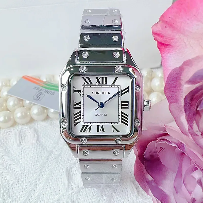 ساعات نسائية بحزام فولاذي على شكل مربع، ساعات كاجوال عصرية، ساعات نسائية من الفولاذ المقاوم للصدأ، إكسسوارات نسائية