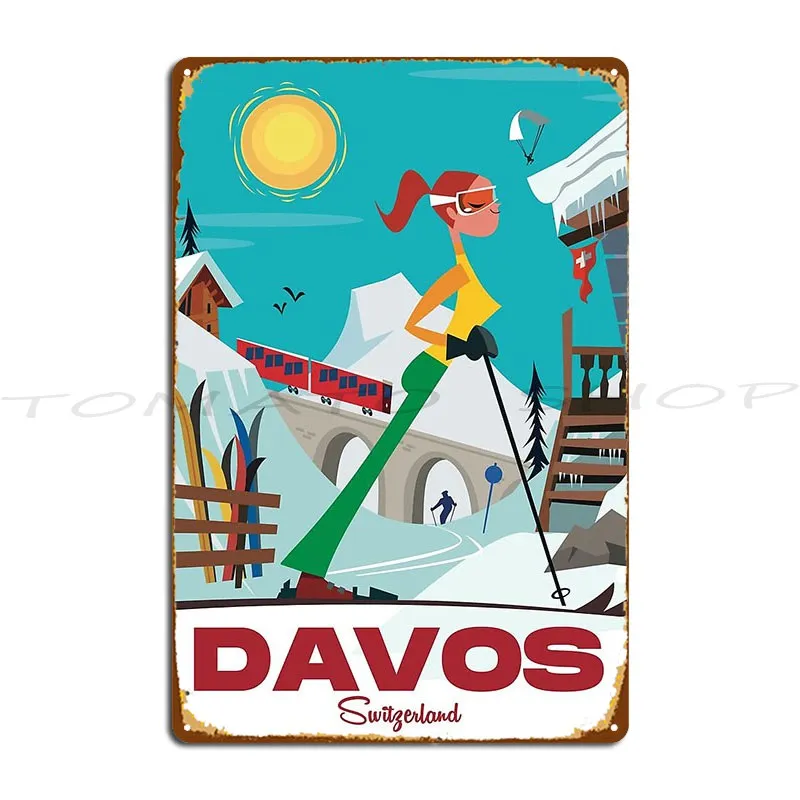 Davos Ski Poster Metal Plaque Poster Club Wall Decor Home Party Print Tin Sign Poster