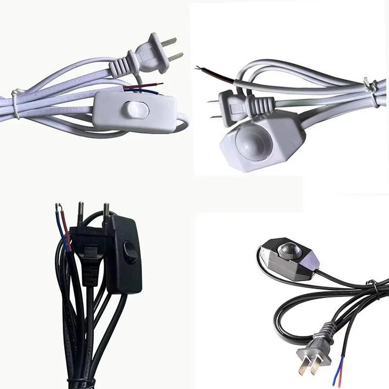 1.8M EU US Plug Dimmable Switch Cable Light Modulator Lamp Line Dimmer Controller Table Lamp Power Wire Black and White