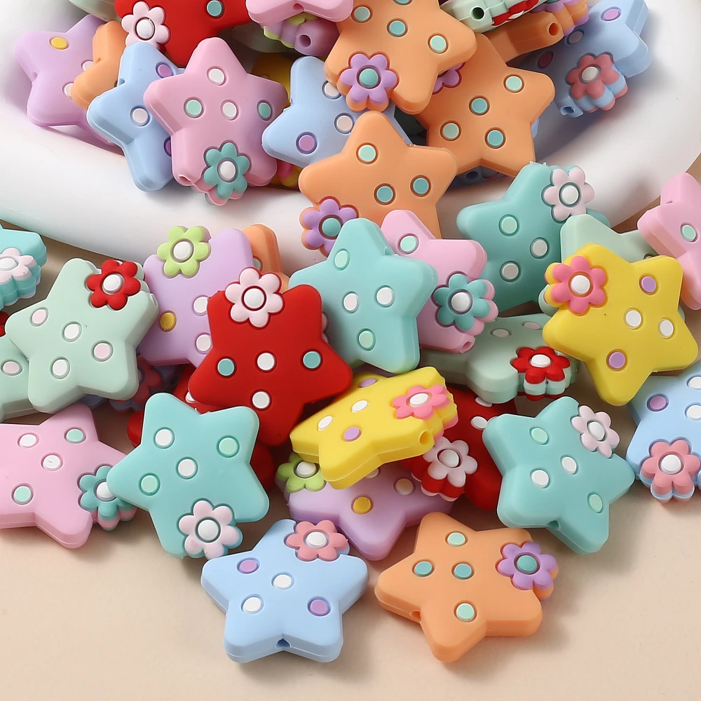 10Pc Food Grade Teether Beads 27x30mm Cartoon Pentagram Loose Silicone Beads For Jewelry Making DIY Baby Pacifier Chain Bracelet