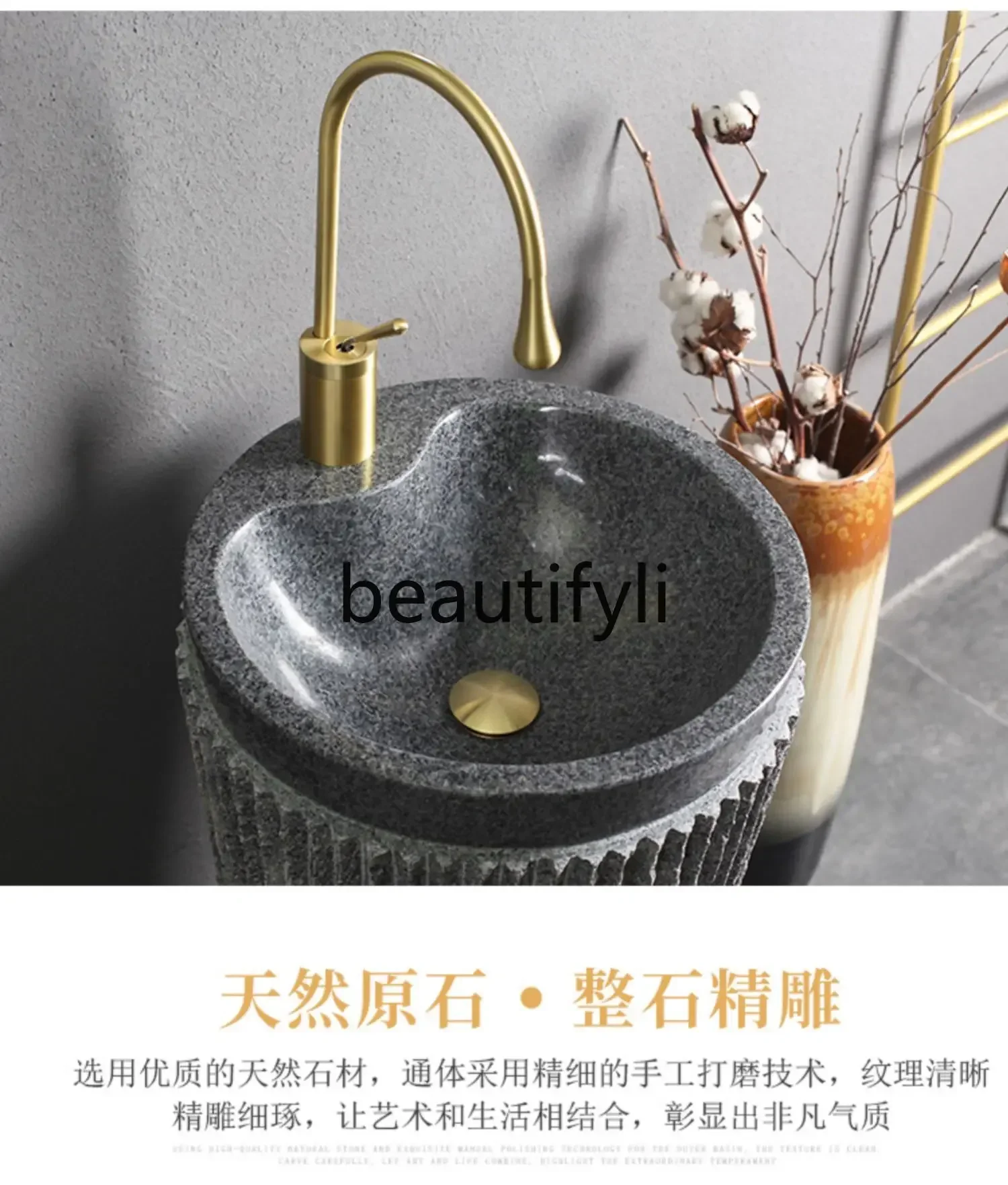 

ss K178 ss25 Marble round column basin, natural stone retro light luxury outdoor courtyard bathroom washbasin premium
