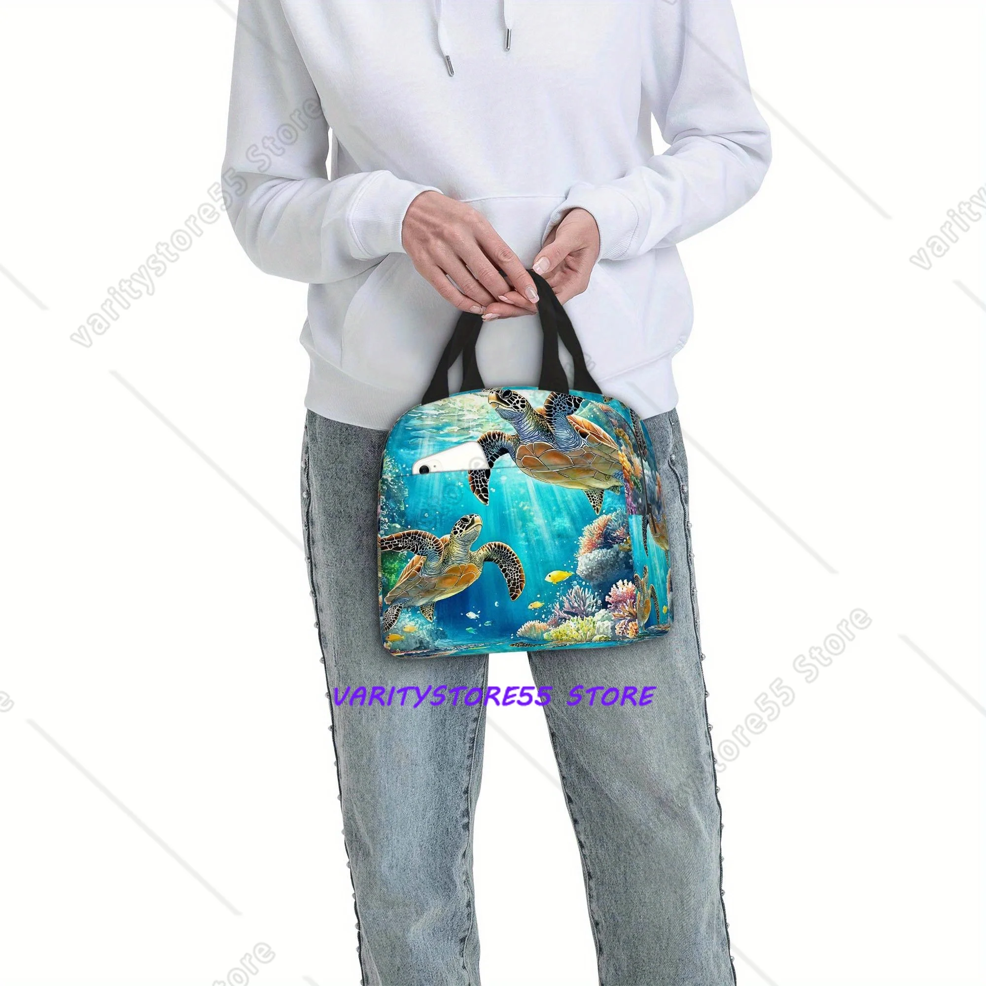 Marine Life Turtle Pattern Reusable Lunch Bag Teen Insulated Cooler Lunch Box Containers for Adults Tote Thermos Portable