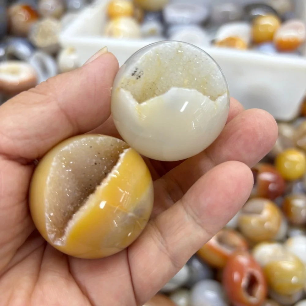 2pcs Natural Agate Druzy Sphere Polished Crystal Ball With Sparkly Quartz Geode Desktop Ornament Home Decoration