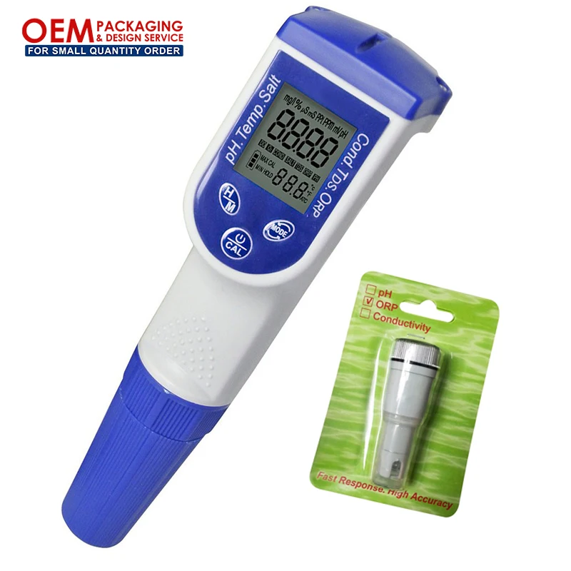 

6-in-1 Pen type pH Water Quality Meter Temperature Conductivity ORP TDS Salinity Tester with ORP probe(OEM packaging available)