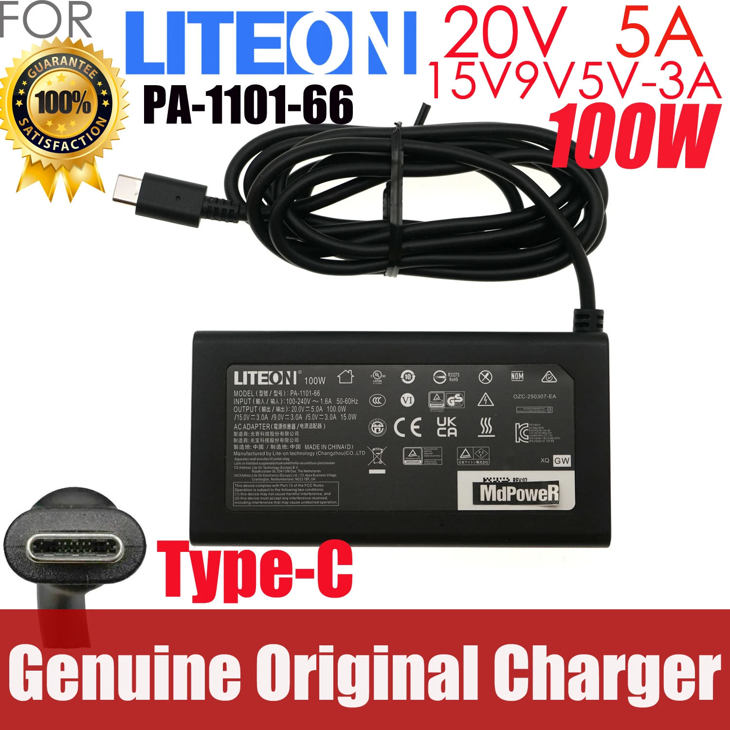 

Genuine Liteon PA-1101-66 20v 5a Power Supply USB-C AC/DC Power Adapter 15V/9V5V 3A 100W TYPE C laptop charger