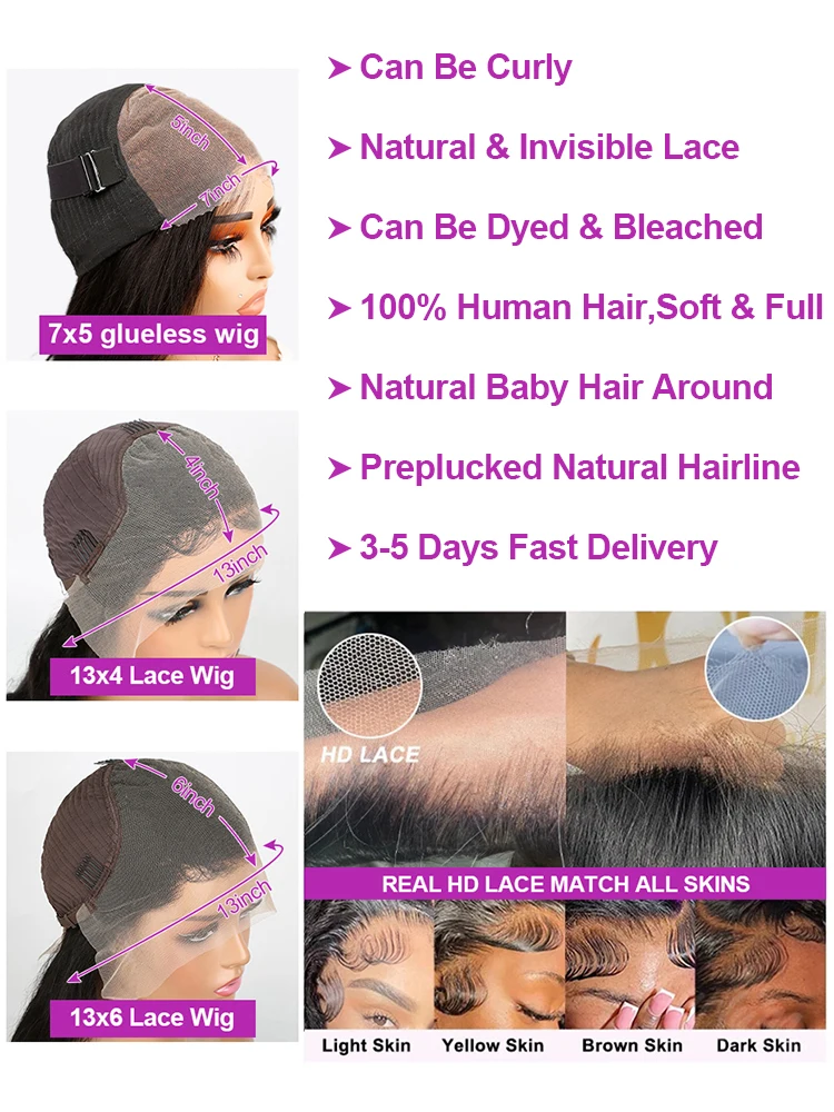 40 46 بوصة 13x4 13x6 HD العظام مستقيم الدانتيل الباروكة الأمامية 300% الكثافة جاهزة لارتداء 7x5 غلويليس الباروكات شعر الإنسان للنساء قبل قطع