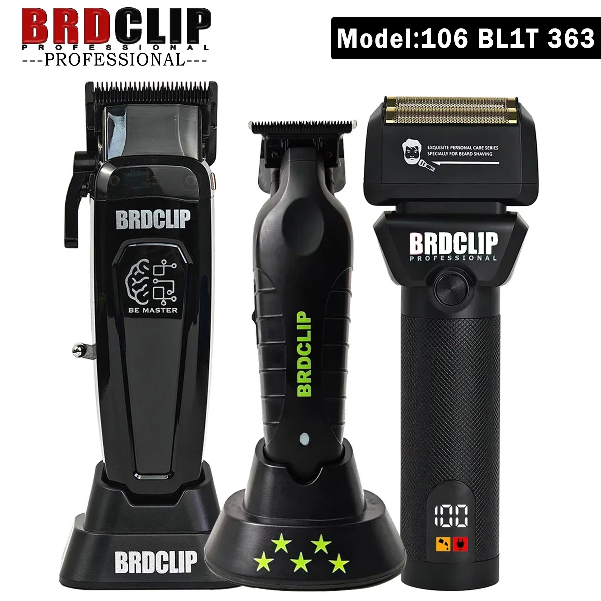 BRDCLIP 106 BL1T 363 Professional Hair Clipper 7500RPM 7800RPM 7000RPM Electric Cordless Trimmer DLC Blade with Charging Base