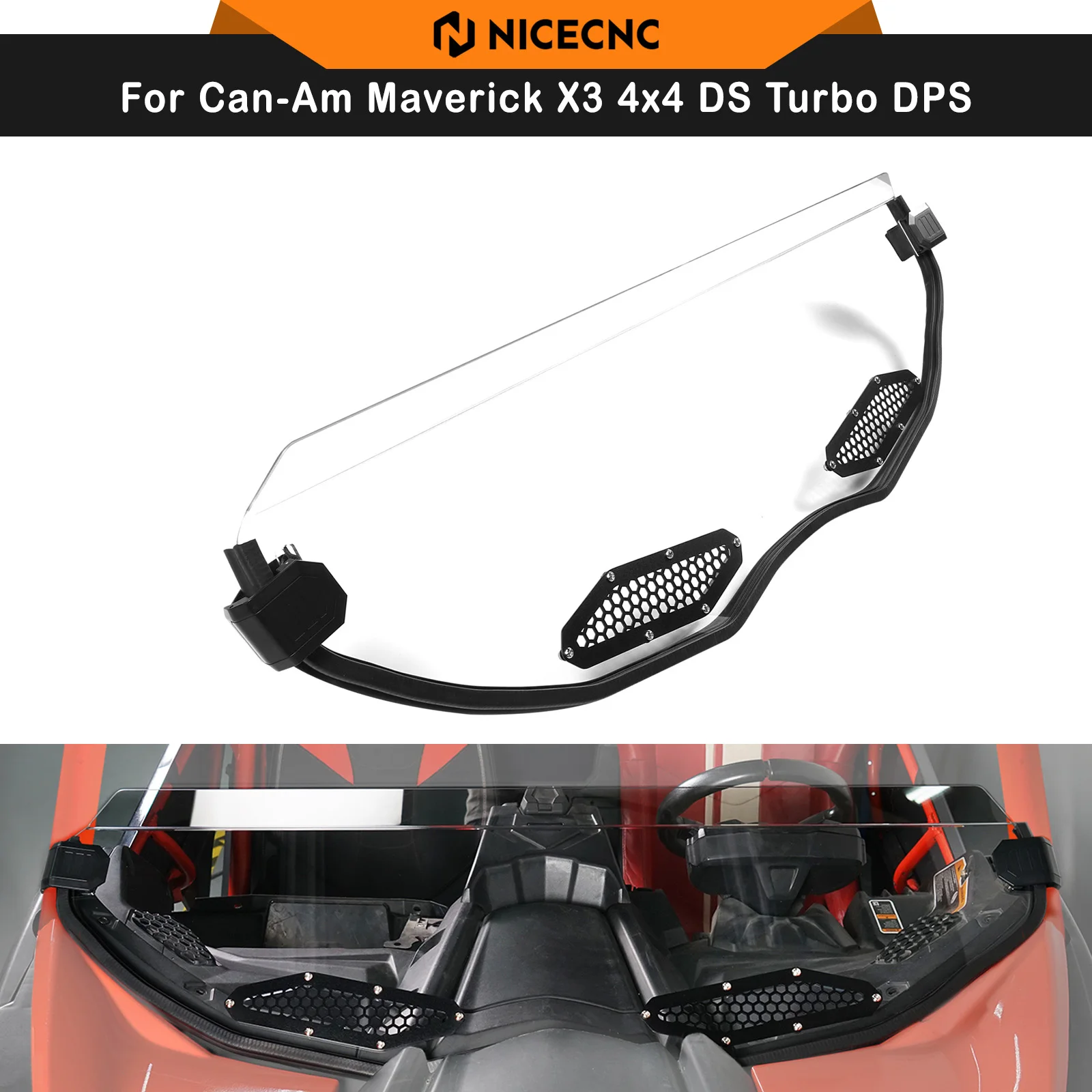 

NICECNC Half Windshield Hard Coating For Can Am Maverick X3 XRS XDS Turbo R Max 2017-2023 UV Resistant Complete Accessory