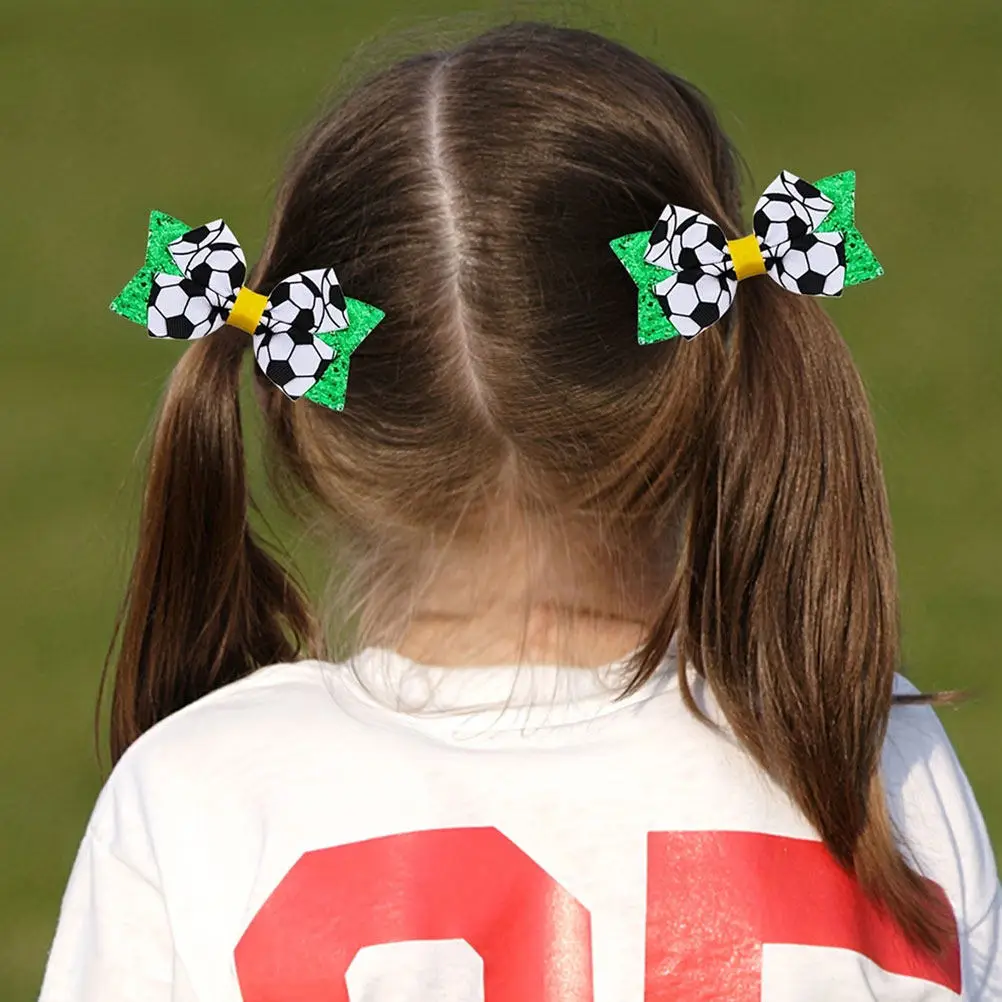 

2Pcs Soccer Bow Hair Clips Girls Classic Colors Lightweight Hair Accessories for Sports Party Events Soccer Stuff for Girls