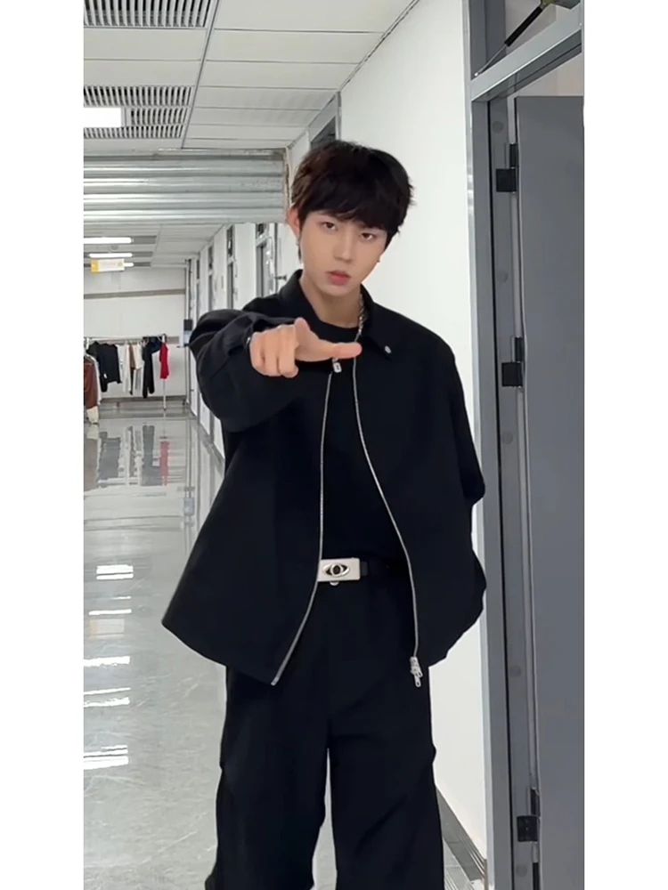 

Casual American Sle Baseball Jaet Men's Spring Autumn Flip Collar Executive Coat High Sense Cool Leisure Outerwear