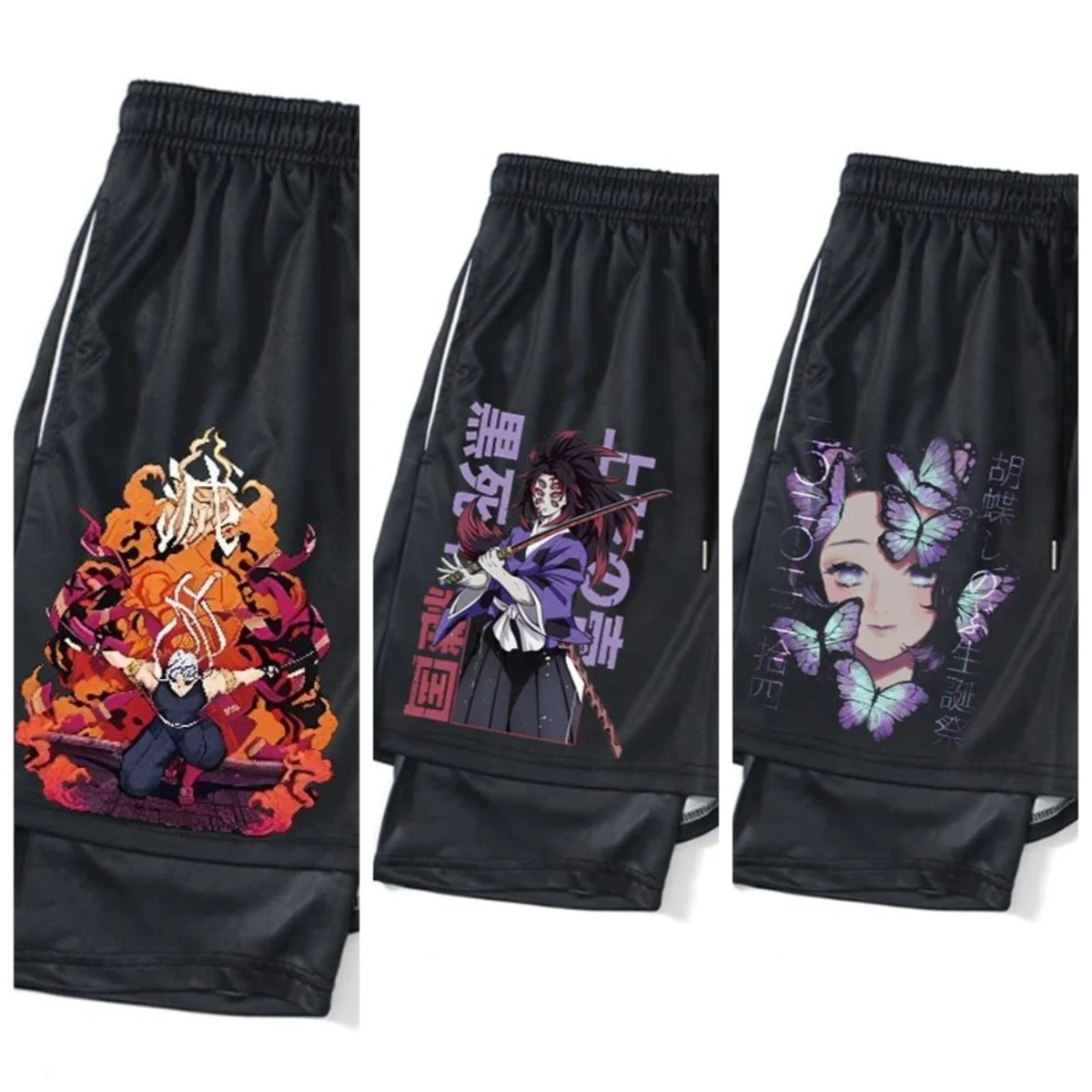 Pantalones cortos Demon Slayer 2025, pantalones de playa de doble capa periféricos de Anime de verano para hombres y mujeres, pantalones casuales sueltos de talla grande