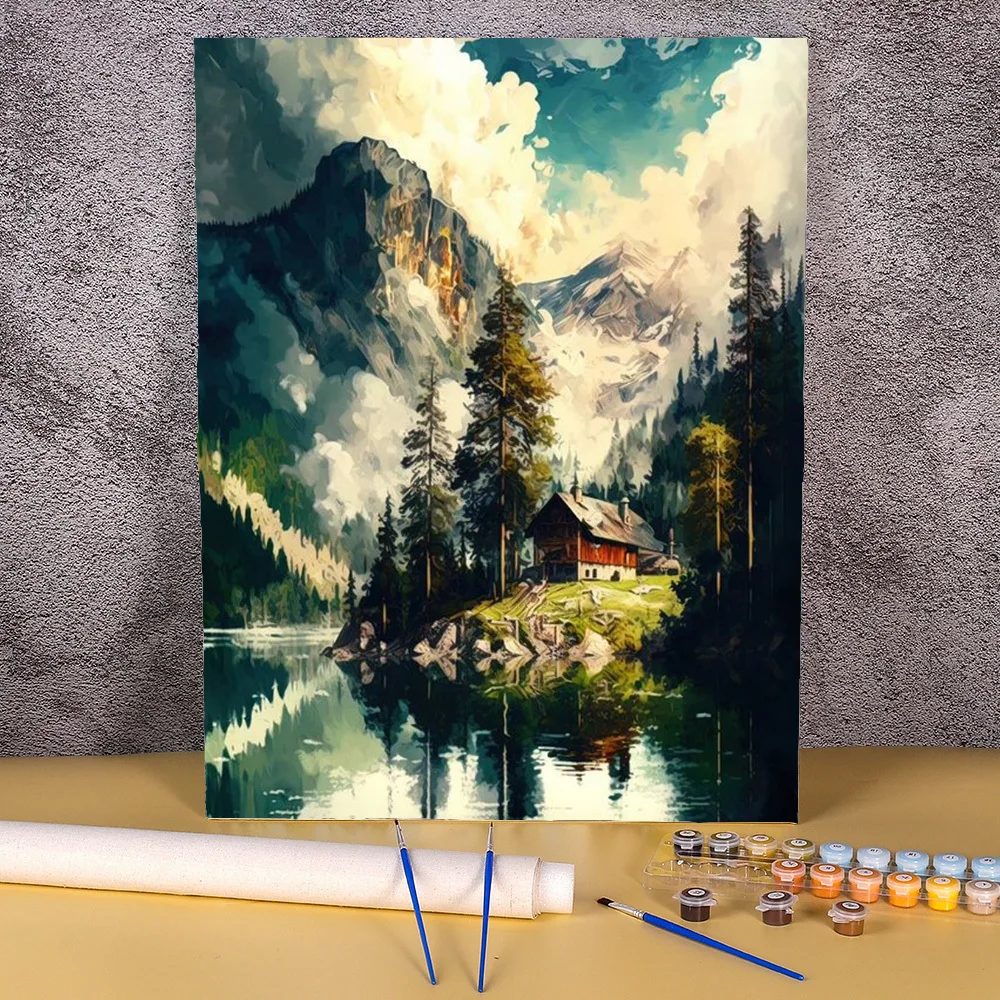 Painting By Numbers Kits Lake Mountain Modern Drawing Coloring By Number On Canvas For Diy Gift Wall Art Picture Artwork