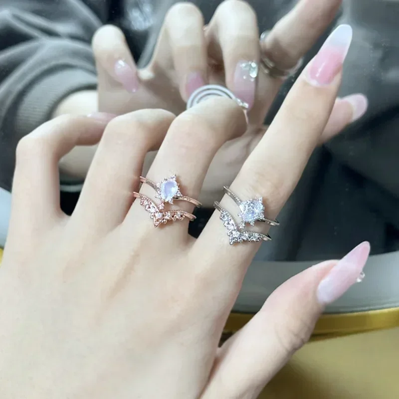 

MDL Moissanit1 Style Vintage Persian Lace Set Women's 18K Gold Plated Moonstone Imitation Moissan Zirconia Crown Set Ring