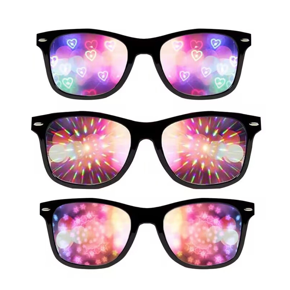 

Hifot 3PCS Diffraction Glasses, 3D Prism Rainbow Heart Star Effect Light Refraction Rave Glasses for Bar Concert EDM Party