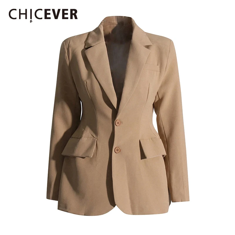 CHICEVER-Blazer Feminino com Gola Entalhado, Manga Comprida, Peito Único, Blazer Solto, Popular Coreano, Sólida, Roupas de Outono, Nova