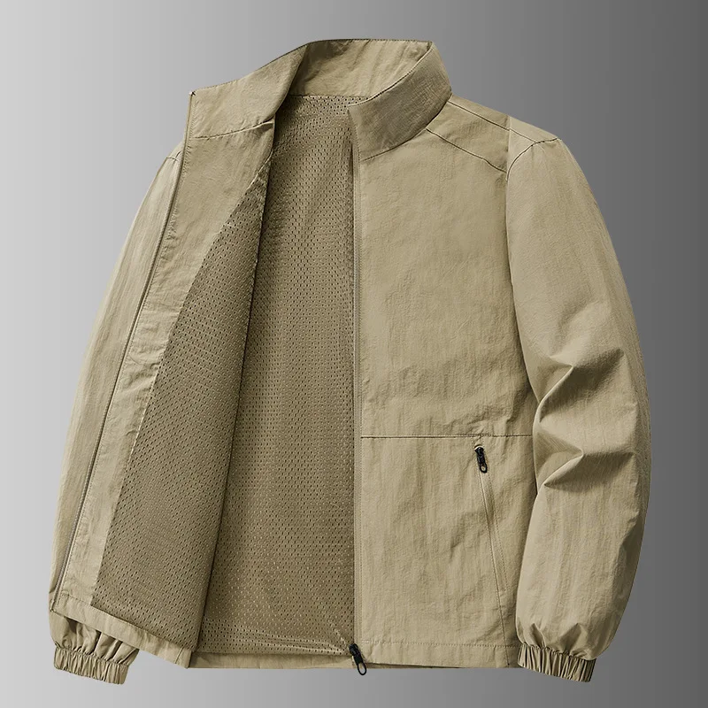 

2025 Autumn Man Jacket Thin Simple Solid Color Stand Collar Male Coat Windproof Long Sleeve Oversize Casual Men Windbreaker