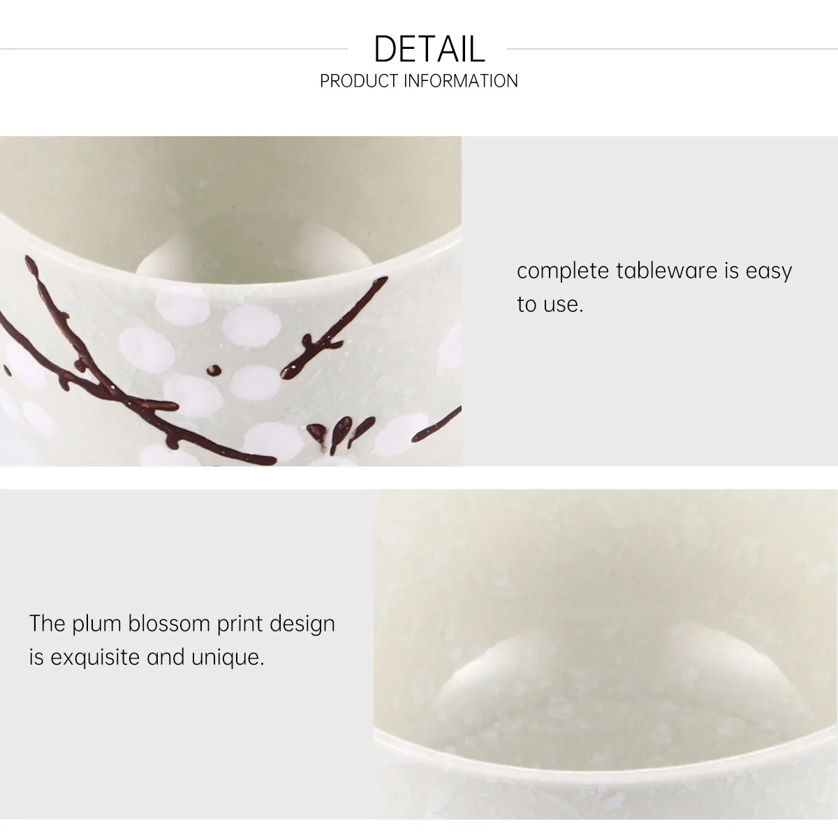 

1Set Japanese Style Plum Flower Ceramic Tableware Household Use Practical Single Dinnerware Set Bowl Plate Cup Spoon Chopsticks