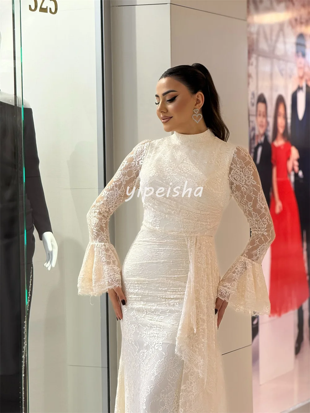 Tallas personalizadas disponibles Vestidos largos de cuello alto de sirena plisados de encaje de alta calidad Vestidos para ocasiones a medida Estilo chino Retro