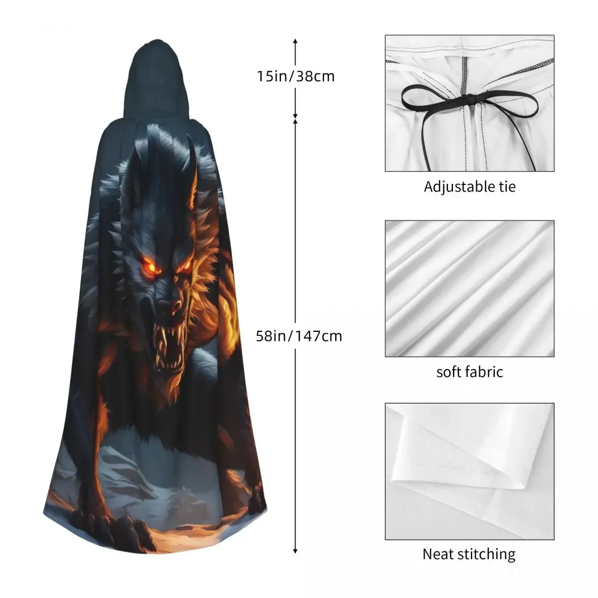 Custom The Werewolf Long Hooded Cloak Witch Medieval Costume Cosplay Cape HalloweenCoat Adult Unisex