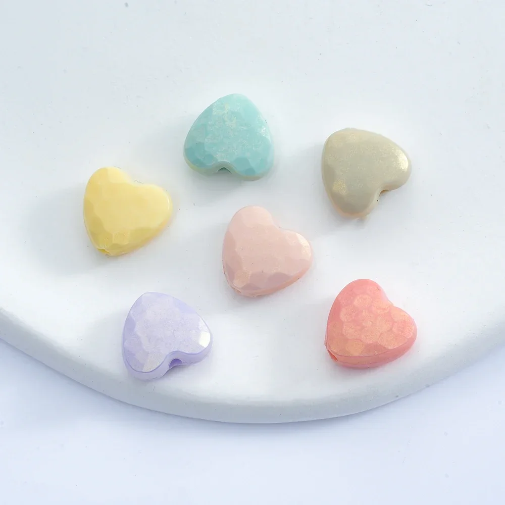 30pcs Candy Color Acrylic Faceted Heart Shaper Bead Loose Spacer Beads Handmake For Jewelry Making Bracelets Necklace Supplies