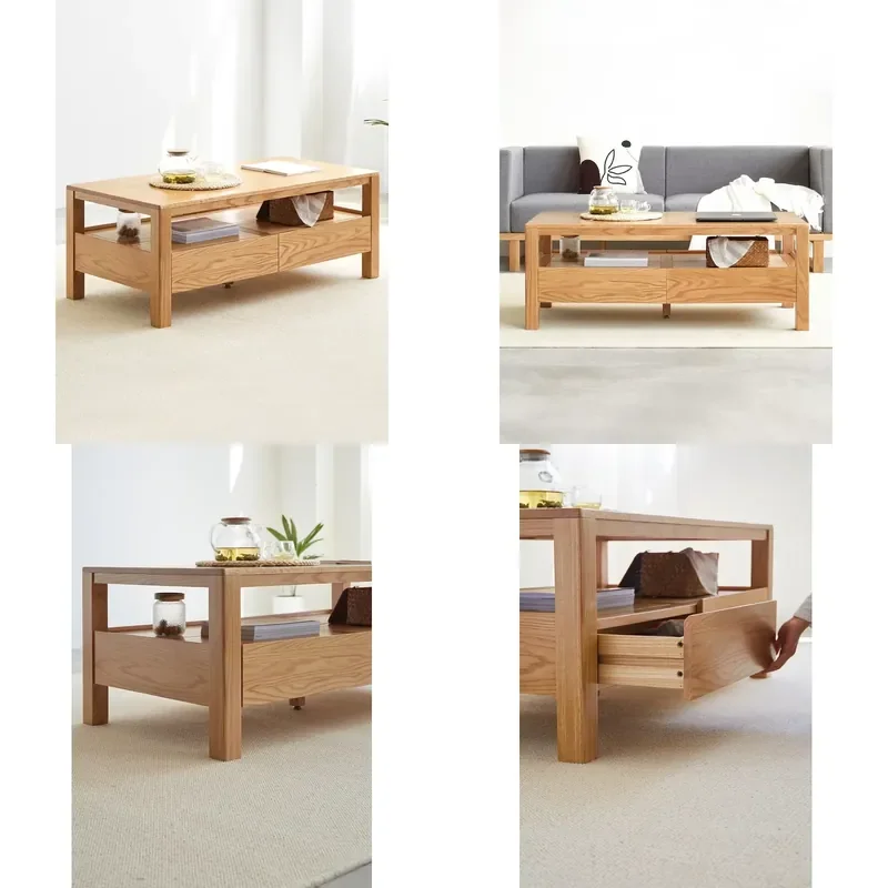 A4071 Minimalist Simple Modern Nordic Style Strong Solid Oak Wood Natural Color Coffee Table