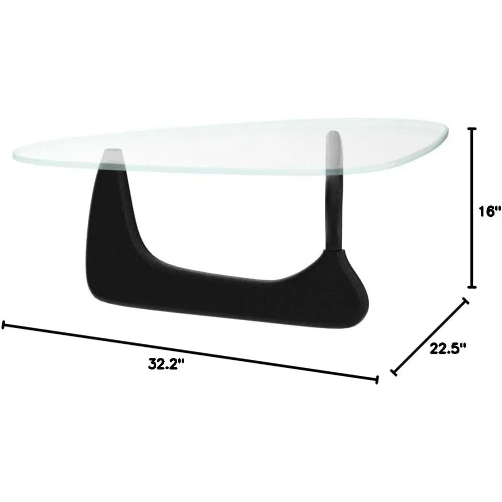 Mid-Century Modern Triangle Coffee Table with Solid Wood Base and Vintage Transparent Glass Top