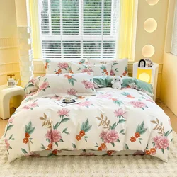3PC 100% Cotton Duvet Cover Set Flower Printing Cotton Soft Skin Friendly 1PC Duvet Cover 2PC Pillowcase Bedding