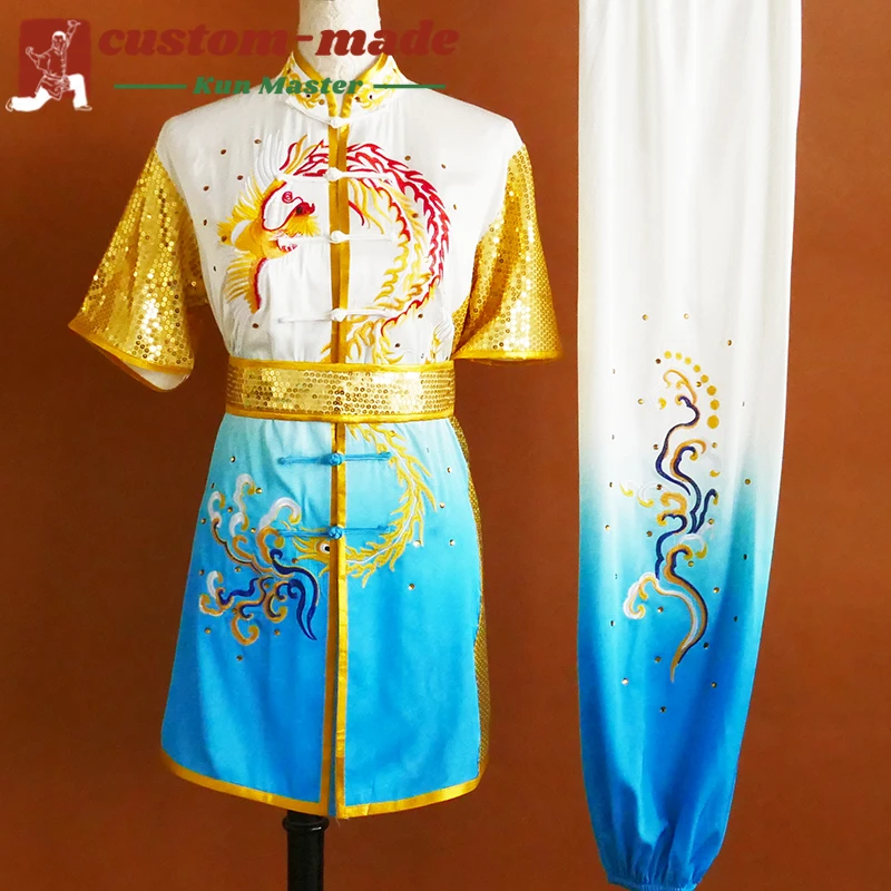 

Униформа для боевых искусств на заказ, костюм кунг-фу с вышивкой дракона, длинный кулак южного кулака, усиленный для соревнований по форм кунг-фу