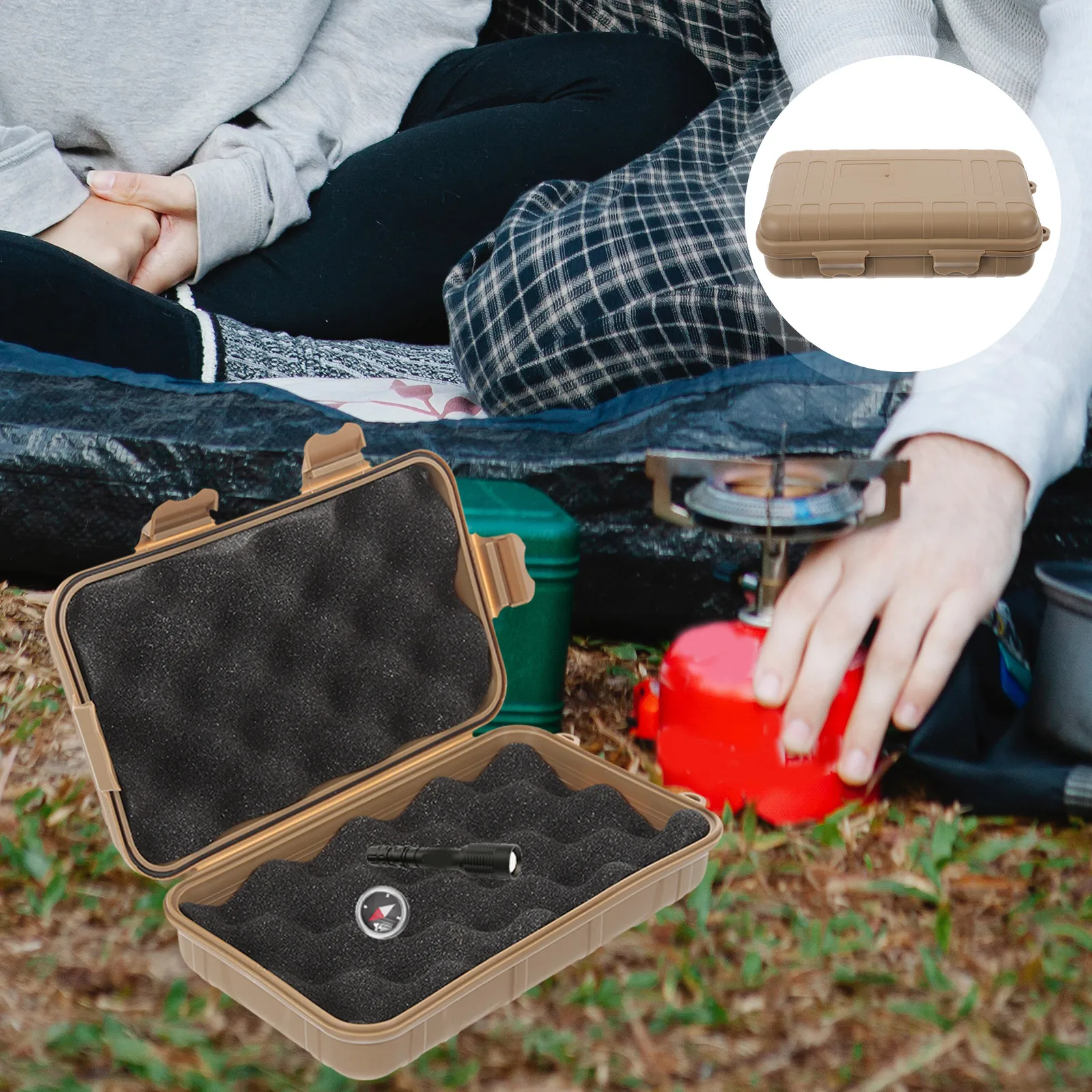 

Outdoor Survival Kit Box Shockproof Waterproof Sealed Storage Mud Color Durable Case Multi function Field Accessory ganizer