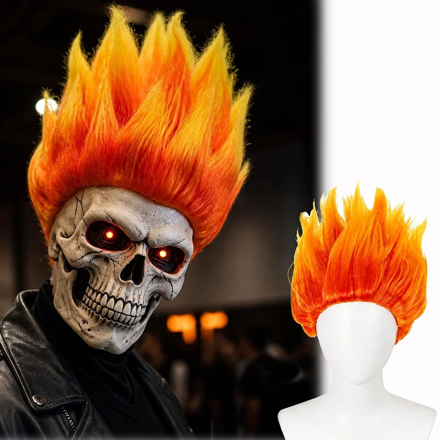 12inch Inside out Anger Fire Wig Short Orange Wig Men Cosplay Wigs Heat Resistant Synthetic Halloween Costume Party
