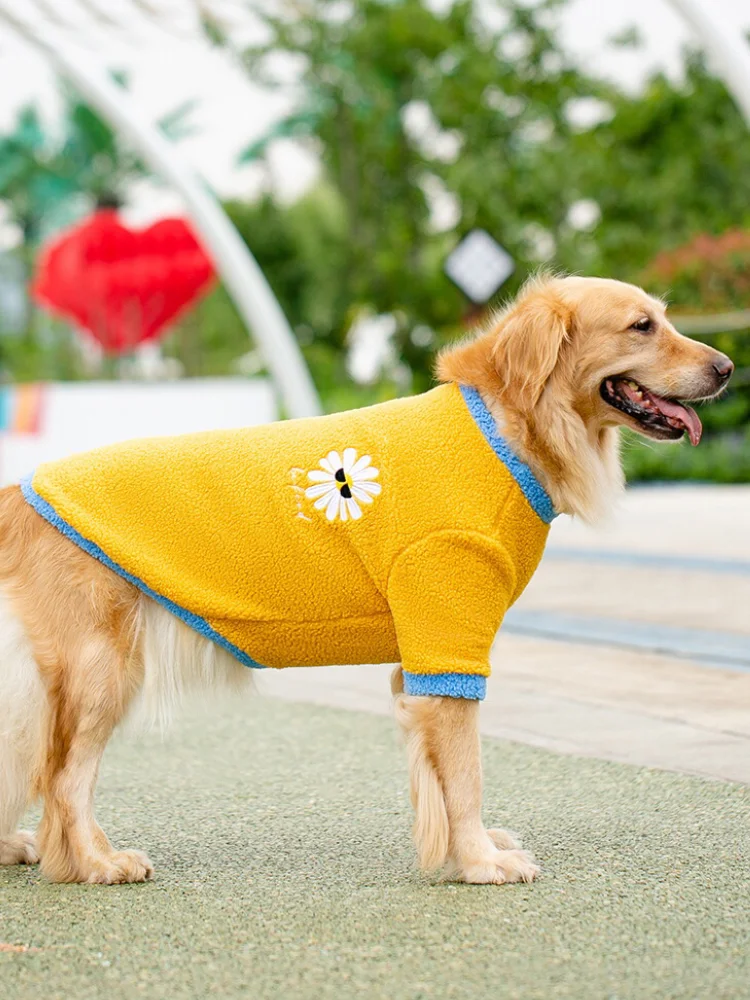 Clothes For Large Medium Dogs Yellow Polar Fleece Coats Sweater Samoyed Daisy Boy Apparels Knitwear Oversize Wear Spring Winter