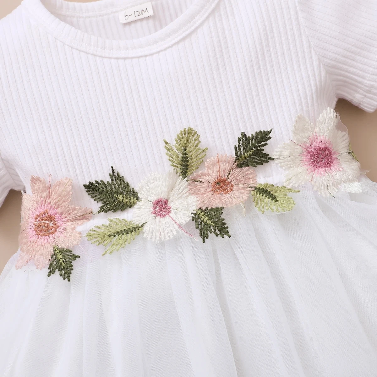 Baby Girl Dress Ribbed Embroidered Flower Short Sleeve Chiffon Dress+Headband 2Pcs/Set  for Baby Girls 0-3 Years Cute Baby Girl